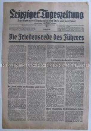 Sonderausgabe der "Leipziger Tageszeitung" mit dem Wortlaut der Rede Hitlers zur deutschen Außenpolitik