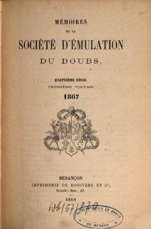 Mémoires de la Société d'Emulation du Doubs. 3. 1867