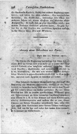 Auszug eines Schreibens aus Paris : Paris den 21. Februar 1801