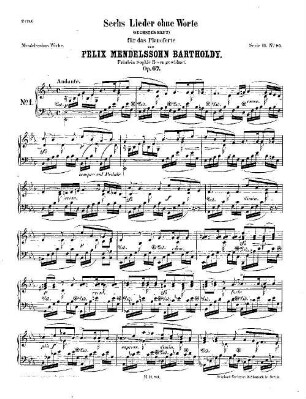 Felix Mendelssohn-Bartholdys Werke, 11,80. Nr. 80, Sechs Lieder ohne Worte : sechstes Heft ; op. 67. - 15 S. - Pl.-Nr. M.B.80