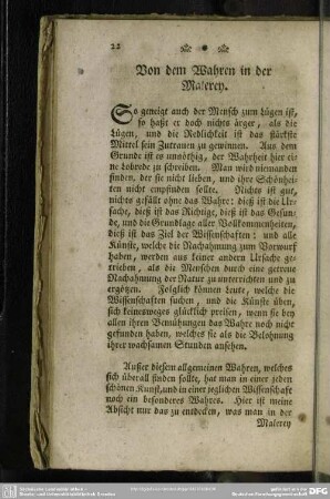 Von dem Wahren in der Malerey