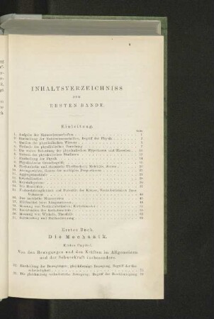 Inhaltsverzeichniss zum ersten Bande.