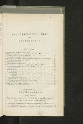 Inhaltsverzeichniss zum ersten Bande.