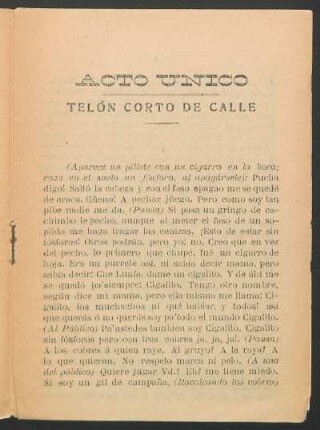 Acto único : Telón corto de calle