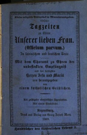 Handbücher des klösterlichen Lebens, I