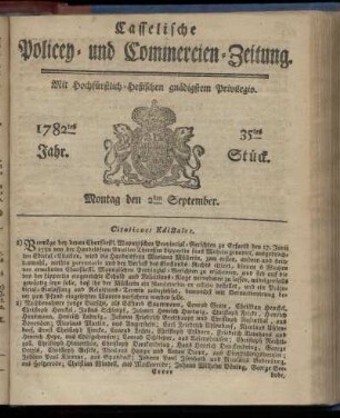 35tes Stueck, Montag den 2ten September. 1782