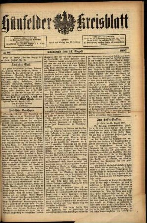 Ausgabe vom Samstag, den 14. August 1897.