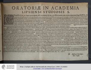 Oratoriæ in Academia Lipsiensi Studiosis S.