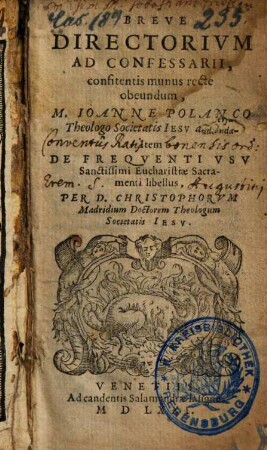Breve Directorium Ad Confessarii ac confitentis munus recte obeundum