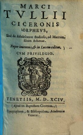 Orpheus, sive de adolescente studioso : ad Marcum, filium Athenas