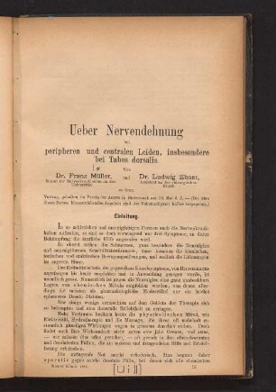 Ueber Nervendehnung bei peripheren und centralen Leiden, insbesondere bei Tabes dorsalis