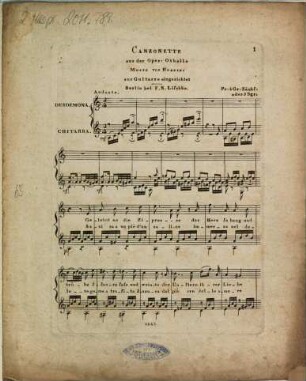 Canzonette aus der Oper: Othello : zur Guitarre eingerichtet
