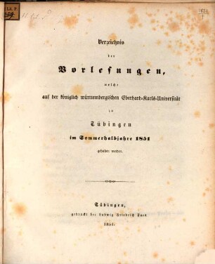 Tübinger Universitätsschriften, 1851