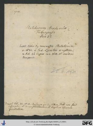 Statutorum academiae friburgensis pars prima: Statuten