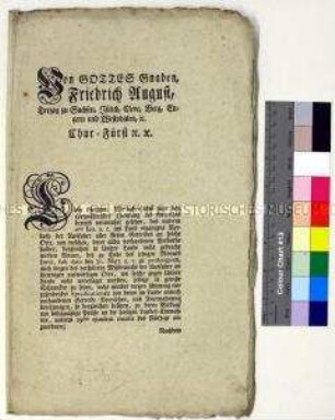 Verordnung von Friedrich August III. Kurfürst von Sachsen über die Verlängerung des Getreideausfuhrverbots