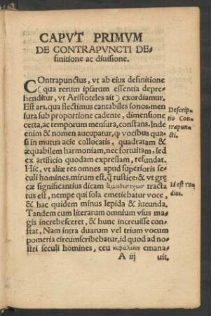 Caput Primum De Contrapuncti Definitione ac divisione.