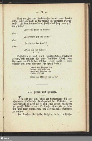 VII. Sitten und Bräuche