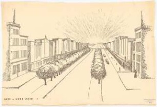 Umgestaltung der Straße Unter den Linden, Berlin: Perspektivische Ansicht nach Westen (?)