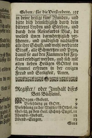 Register / oder Innhalt dises Bett-Büchleins.