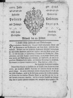 8tes Stück, Ausgabe vom 20. Februar 1771
