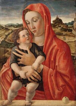 Maria mit dem Kind, das auf einer Brüstung steht