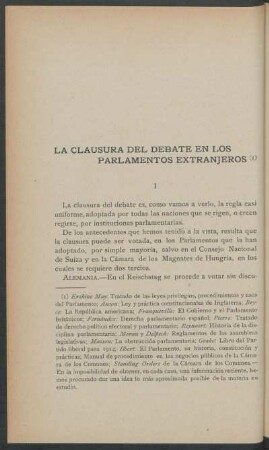 La clausura del debate en los parlamentos extranjeros