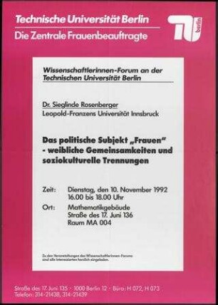 Das politische Subjekt "Frauen" - Weibliche Gemeinsamkeiten und soziokulturelle Trennungen