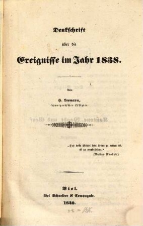 Denkschrift über die Ereignisse im Jahr 1838