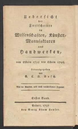 1.1795/96: Almanach der Fortschritte in Wissenschaften, Künsten, Manufakturen und Handwerken