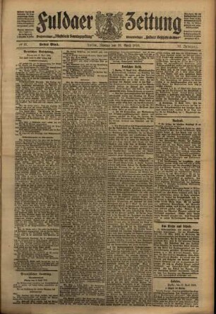 Erste Ausgabe vom Montag, den 18. April 1910.