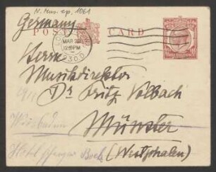 Postkarte an Fritz Volbach : 28.03.1930