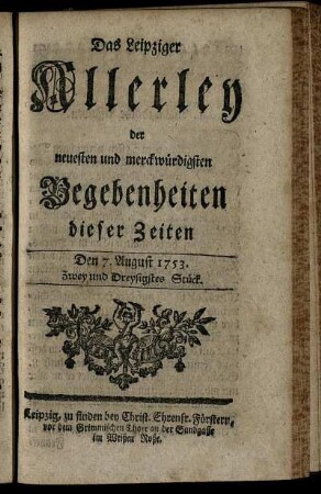 Den 7. August 1753. Zwey und Dreysigstes Stück.