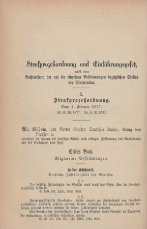 I. Strafprozeßordnung. Vom 1. Februar 1877.
