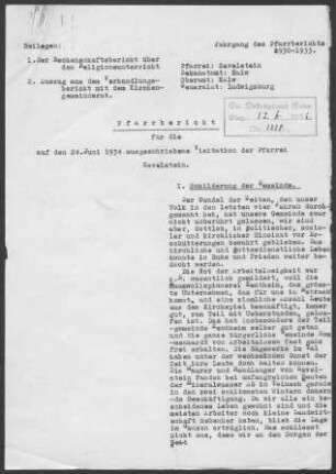Zavelstein mit Rötenbach und Sommenhardt: Pfarrbericht 1934