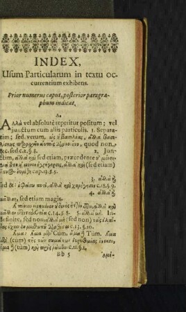Index, Usum Particularum in textu occurrentium exhibens.