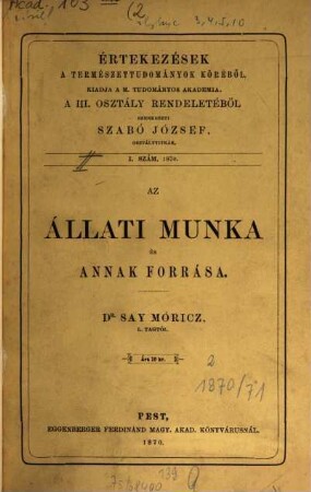 Értekezések a természettudományok köréből. 2. 1870/72, Sz. 1 - 15