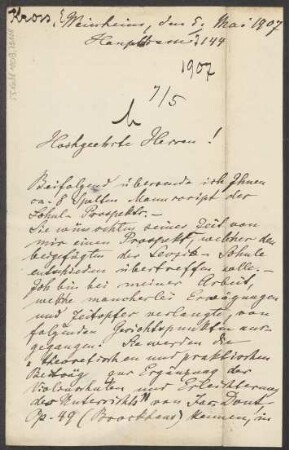 Brief an B. Schott's Söhne : 05.05.1907