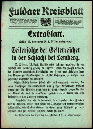 Zweite Ausgabe vom Sonntag, den 13. September 1914.