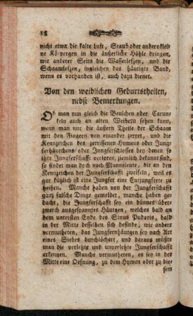 Von den weiblichen Geburtstheilen, nebst Bemerkungen.