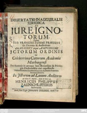Dissertatio Inauguralis Juridica De Jure Ignotorum
