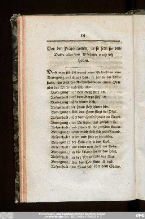Von den Präpositionen, in so fern sie den Dativ oder den Akkusativ nach sich haben.