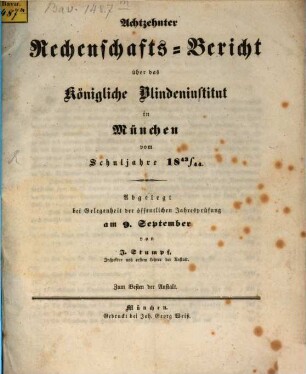 Rechenschafts-Bericht über das Königliche Blindeninstitut in München. 1843/44 = 18