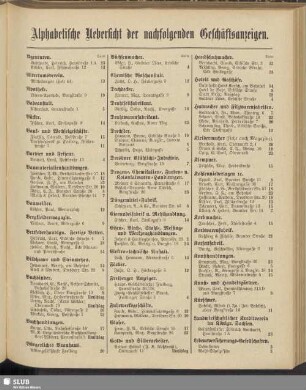 Alphabetische Uebersicht der nachfolgenden Geschäftsanzeigen