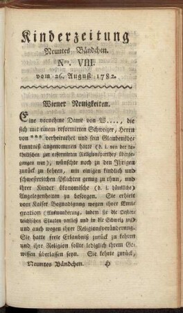 Nro. VIII. vom 26. August 1782