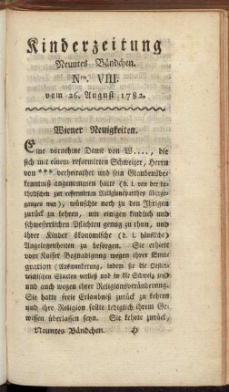 Nro. VIII. vom 26. August 1782