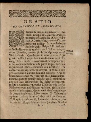Oratio De Mensura Et Mensurato.