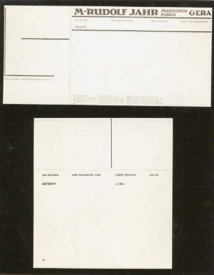 Halbbriefbogen der Firma M. Rudolf Jahr (Maschinenfabrik Gera)