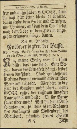 Die III. Andacht. Nothwendigkeit der Busse.