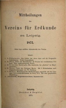 Mitteilungen des Vereins für Erdkunde zu Leipzig : für das Jahr ... 1872 (1873)
