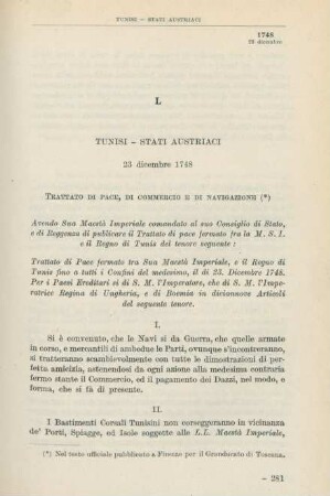 L Tunisi - Stati Austriaci 23 dicembre 1748
